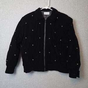 Vintage Three Flaggs Black Velvet Studded Zip Up Jacket Women's Large? No Tag